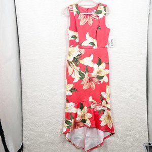Alexa B Nites Orange floral sleeveless hi low dress